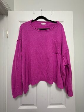 Cozy Oversized Fuchsia Pocket Sweater - Pink Lily